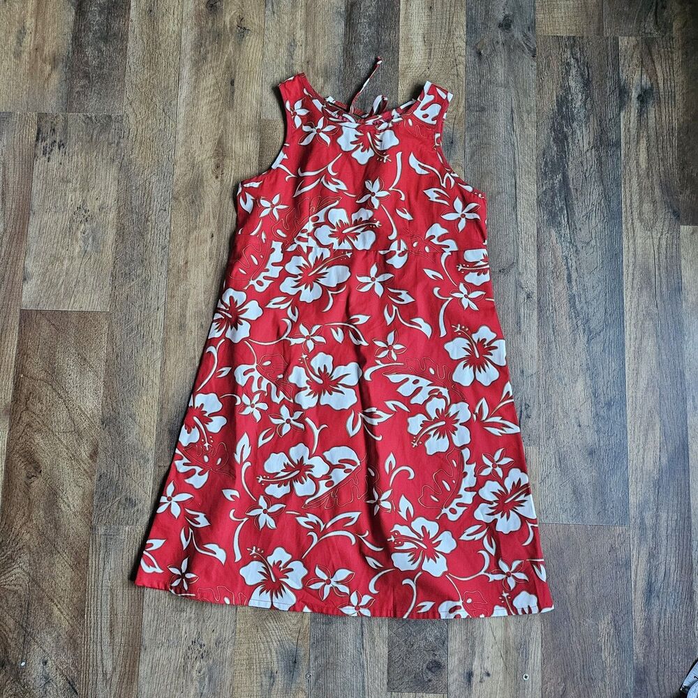 Vintage Hilo Hattie Red Floral Hibiscus Hawaiian Mini Dress Coconut Girl Large